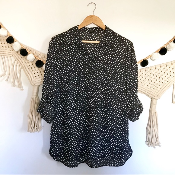 Ann Taylor Tops - ANN TAYLOR Polka Dot Roll Sleeve Button Blouse
